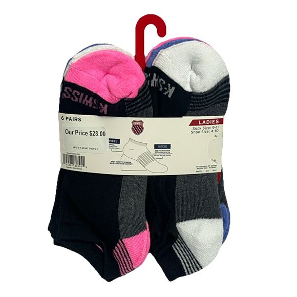 K-SWISS WOMEN'S 6 PAIR PACK SOCKS: BLACK/GRAY: NEW IN PACKAGE: SHOE‎ SIZE 4-10 - Picture 1 of 2